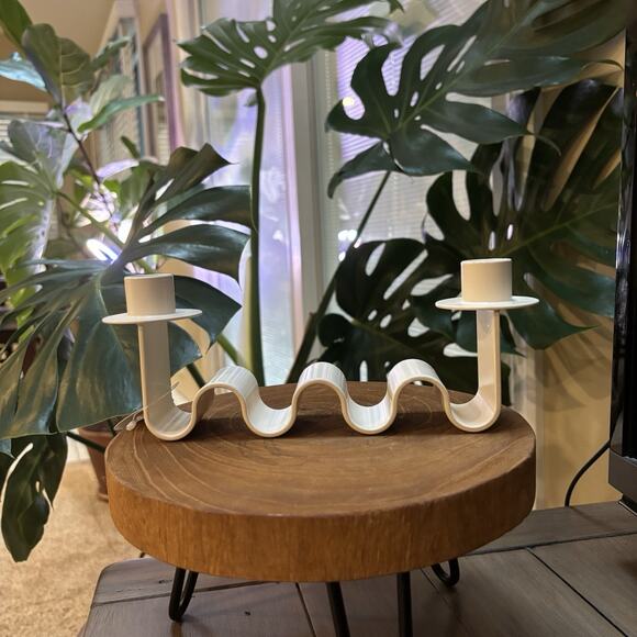 MESO MODERN CREAM WHITE TWO SIDED TAPER CANDLE HOLDER NEW IN BOX - Picture 2 of 5